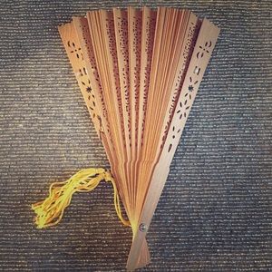 Vintage DieCut Asian Wooden Handheld Fan (damaged)